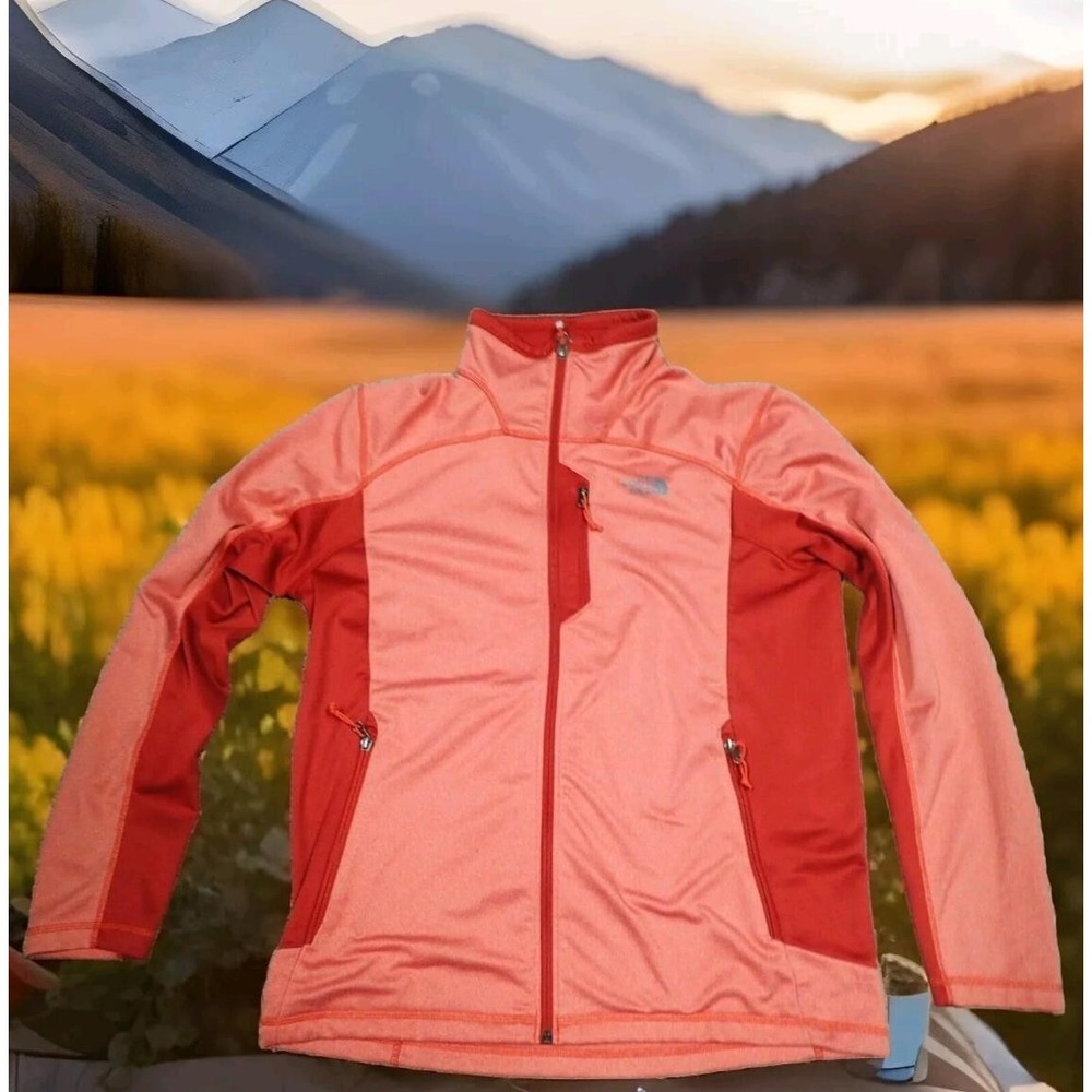 The North Face Full Zip Fleece Jacket Mens Large Orange Red Excellent Hiking‎